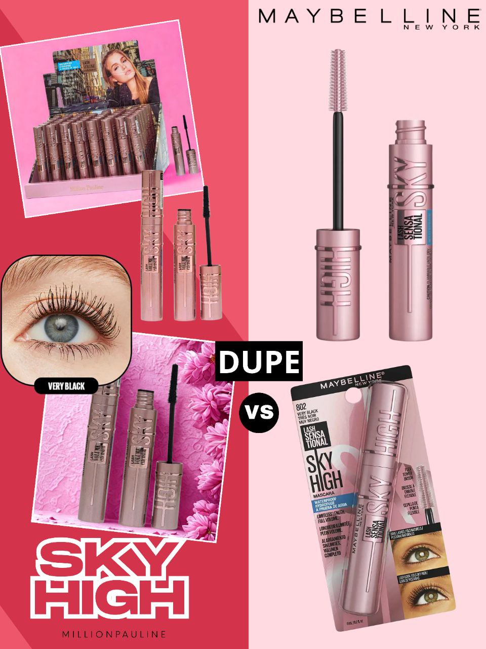 RIMEL ALARGAMIENTO SIN LIMITES VOLUMEN COMPLETO APRUEBA DE AGUA MILLION PAULINE 6M (DUPE DE MAYBELLINE)
