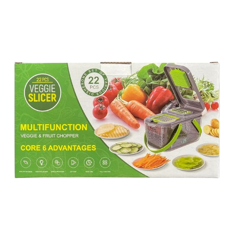 MAQUINA CHISMOLERA, 22 PIEZAS GRANDE CORTADORA DE VERDURAS MULTIFUNCIONAL 22 EN 1 CON CESTA DE DRENAJE, 16 CUCHILLAS DE ACERO INOXIDABLE, FACIL LIMPIEZA VEGGIE SLICER