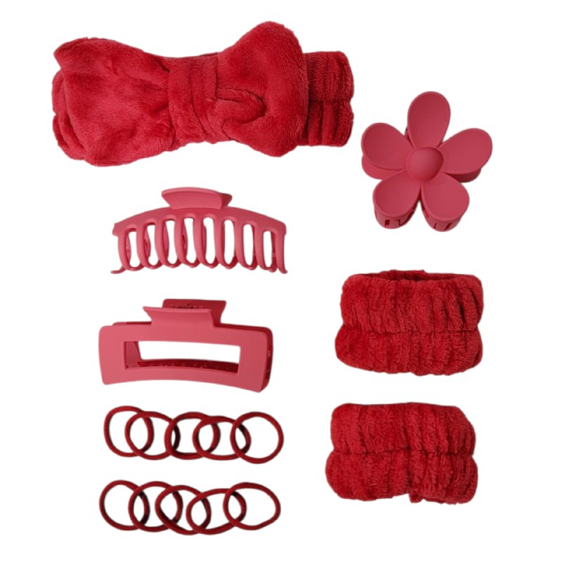 KIT DE CUIDADO FACIAL, GANCHOS, DIADEMA, COLAS Y MUÑEQUERAS, 6 COLORES