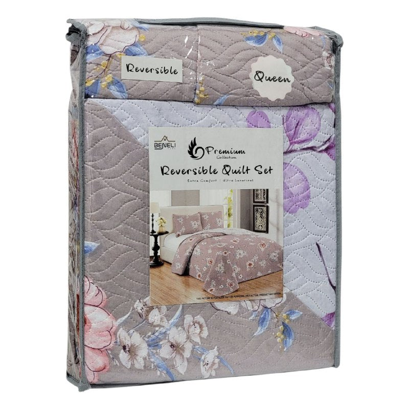 JUEGO DE SABANAS CAMERA EDREDON REVERSIBLE DE 3PCS QUEEN BENELI HOME