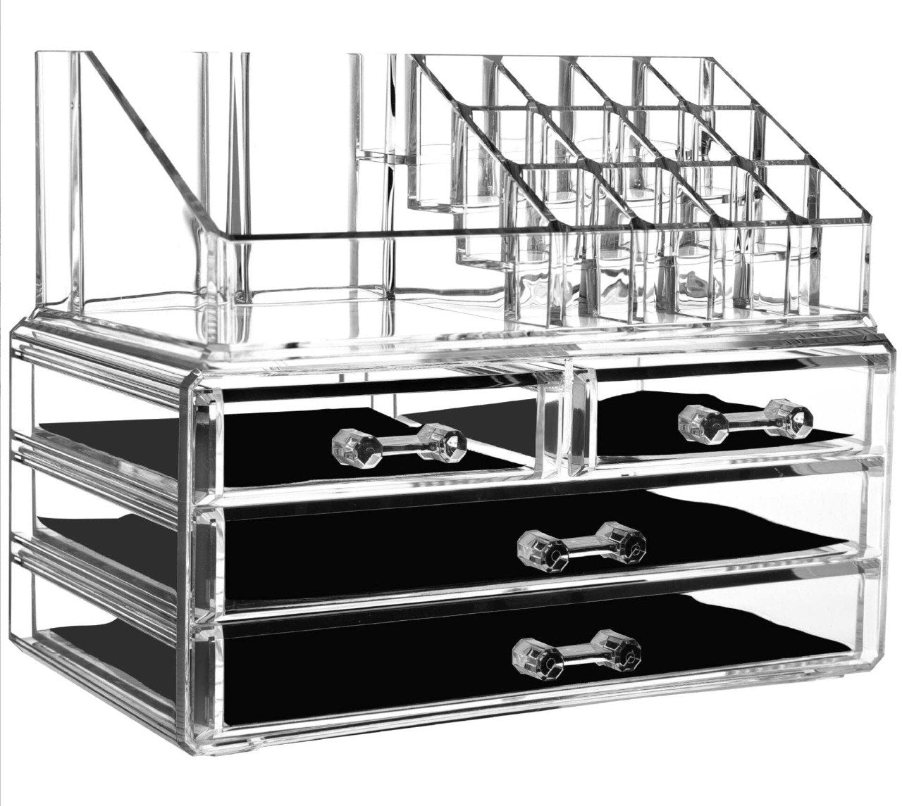 ORGANIZADOR DE MAQUILLAJE DE 4 CAJONES DE ACRILICO TRANSPARENTE 22X13X18CM