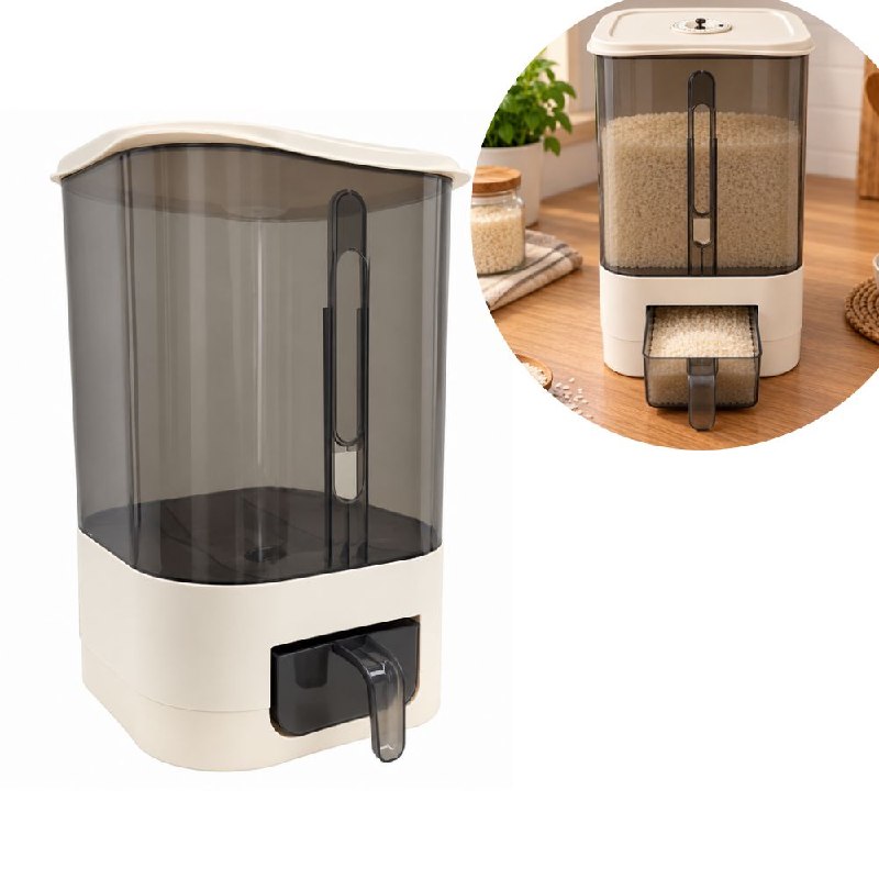 RECIPIENTE DISPENSADOR ALMACENADOR DE ALIMENTOS ARROZ Y GRANOS SECOS CON MEDIDOR 38X22CM