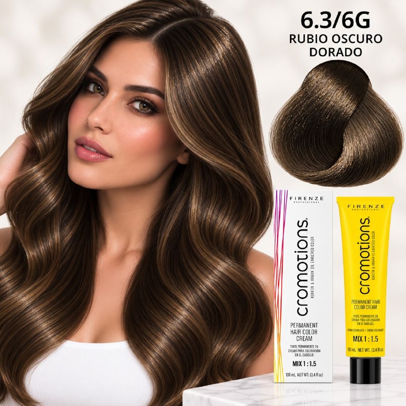 TINTE PERMANENTE PARA EL CABELLO EN CREMA RUBIO OSCURO DORADO 6.3/ 6G FIRENZE 100ML