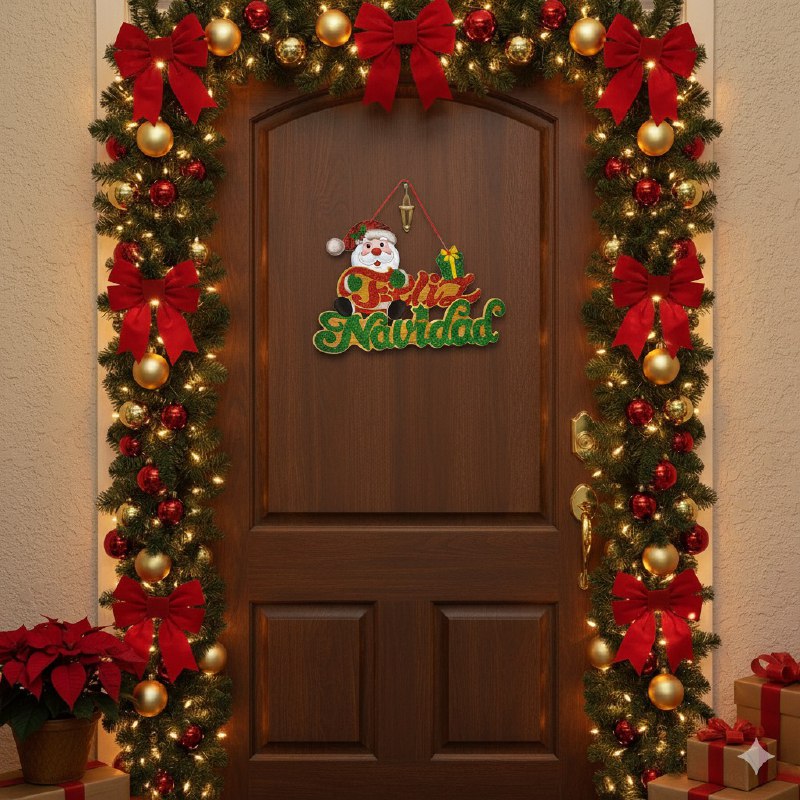 DECORACION ADORNO NAVIDEÑO CARTEL COLGANTE ALEGRE FESTIVO 36X40CM, 4 ESTILOS