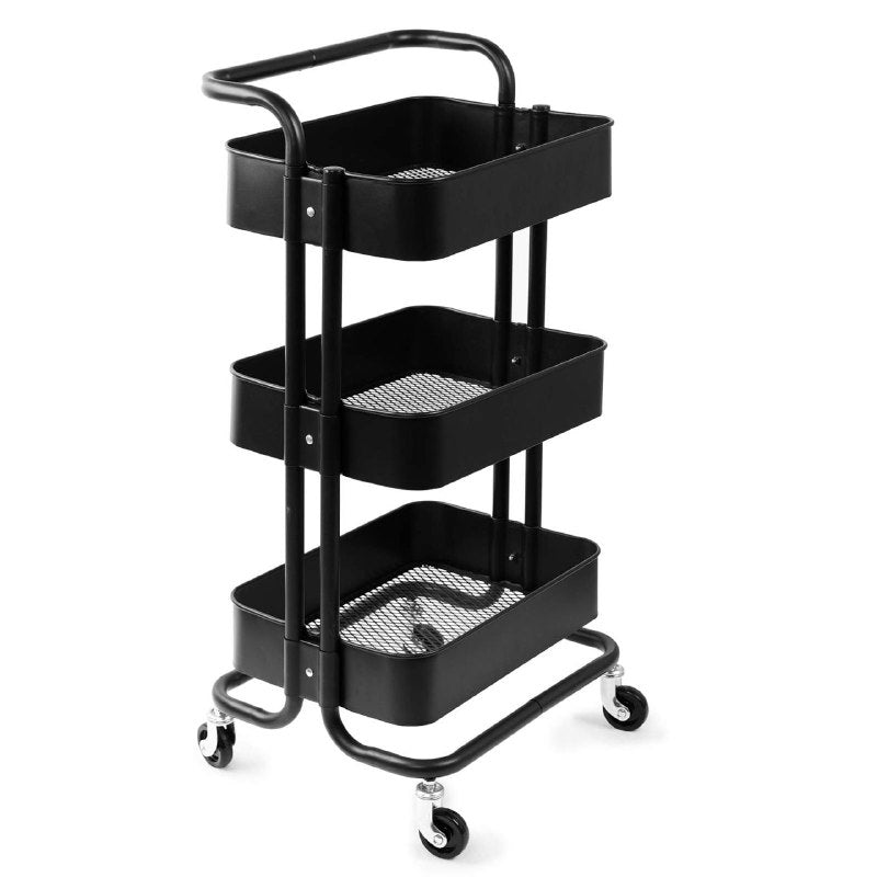 ORGANIZADOR CARRITO ORGANIZADOR DE ALMACENAMIENTO DE METAL DE 3 NIVELES, MULTIUSOS PARA BAÑO, COCINA O DORMITORIO COLOR NEGRO 44.5X33X13CM