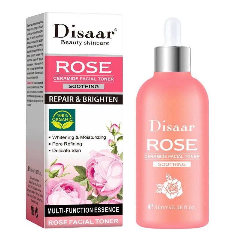 TONICO FACIAL CON CERAMIDA, CALMANTE, REPARADOR Y ILUMINADOR, BLANQUEA, HIDRATA, REAFIRNA LOS POROS DISAAR BEAUTY SKINCARE ROSE CERAMIDE 100ML