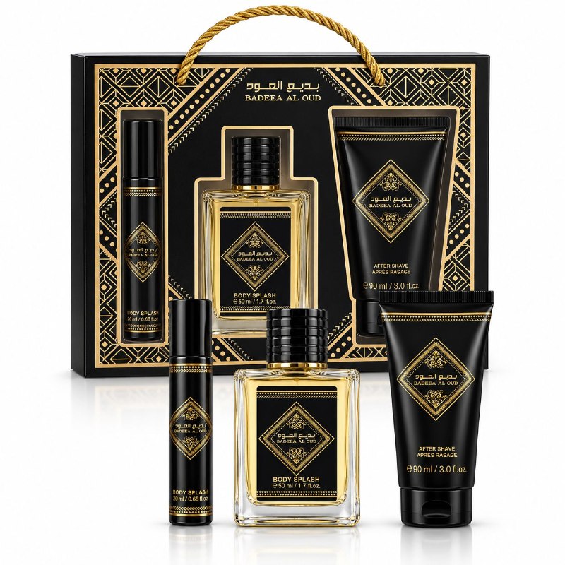 SET MYSTICAL BADEEA AL OUD EDP 20ML, SPLASH 50ML, CREMA DESPUES DE AFEITAR 90ML (H) (AROMA SIMILAR LATTAFA BADEE AL OUD FOR GLORY