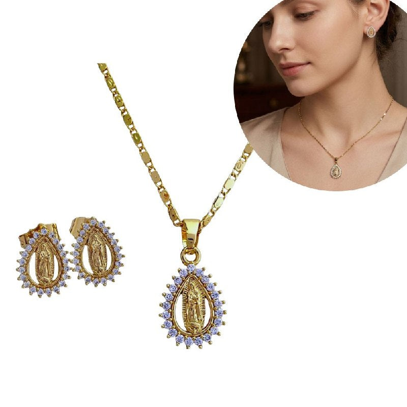 SET DE ENCHAPE PARA DAMA CON DISEÑO DE VIRGEN MARIA
