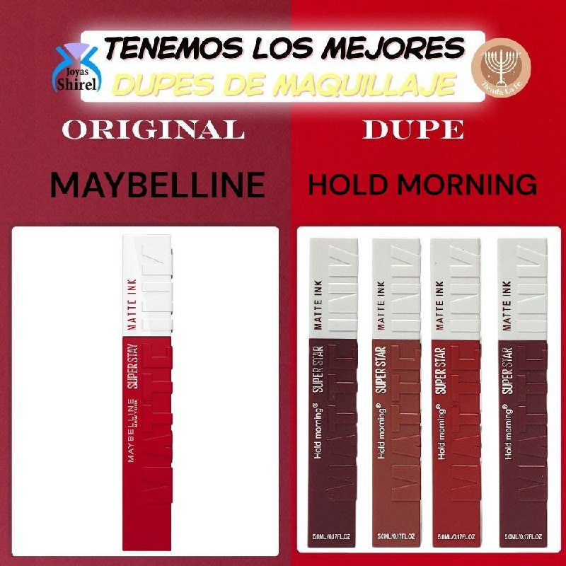 BRILLO LABIAL LIQUIDO CON ACABADO MATTE HIDRATANTE HOLD MORNING 5ML, DUPE DE MAYBELLINE, 8 TONOS
