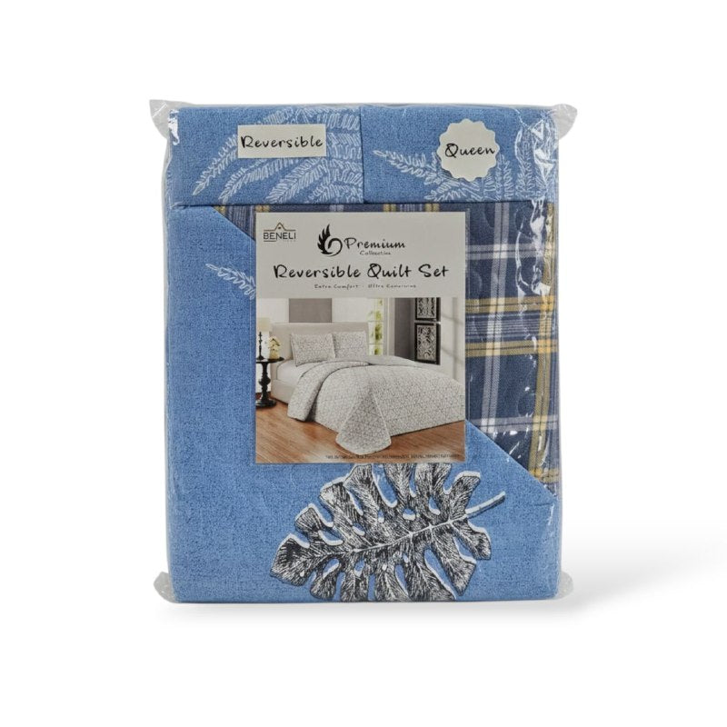 JUEGO DE SABANAS CAMERA EDREDON REVERSIBLE DE 3PCS QUEEN BENELI HOME