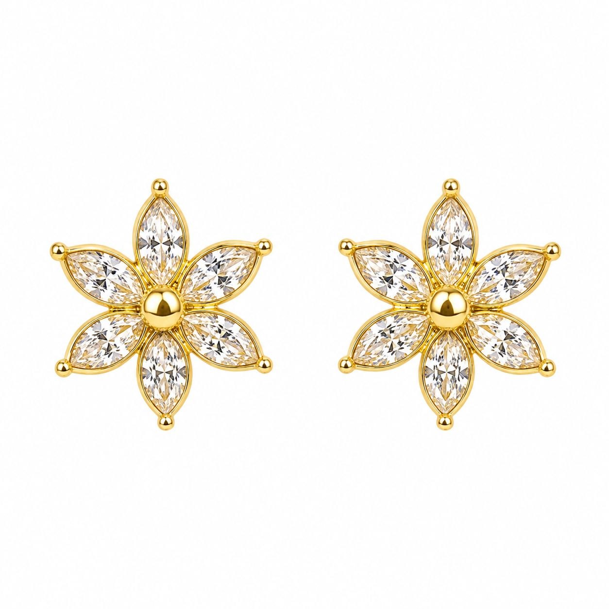 ARETES DE ENCHAPE PARA DAMA FLORAL DE 6 PÉTALOS CON CIRCONES MARQUISA