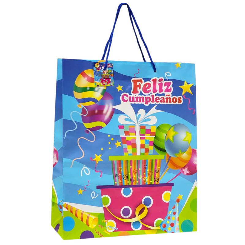 BOLSA DE REGALO DE FELIZ CUMPLEAÑOS MEDIANA 26X32X10CM