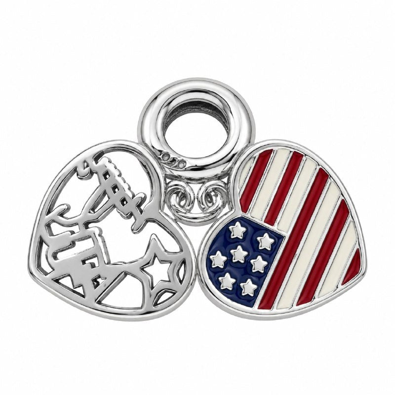 CHARM DE PLATA 9.25 CON DISEÑO DE BANDERA DE ESTADOS UNIDOS EN FORMA DE CORAZON MEDIDA: 2CM PESO: 3.2G