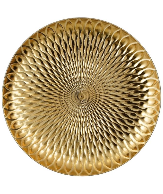 PLATO DE CARGA DECORATIVO NAVIDEÑO REDONDO DORADO 32X32CM