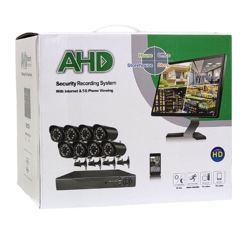 KIT DE CAMARAS DE SEGURIDAD DE 8 CANALES HD, SISTEMA DE GRABACION DE 24H CON VISUALIZACION POR INTERNET Y TELEFONO, DETECCION MOVIMIENTO, DISCO DURO HDD 2TB AHD
