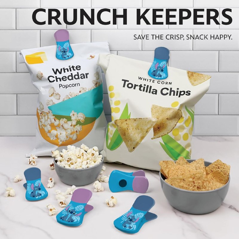 JUEGO DE CLIPS PARA ALIMENTOS, CLIPS MAGNETICOS PARA BOLSAS CON TEMATICA DE DISNEY STITCH PAQ DE 6 UND