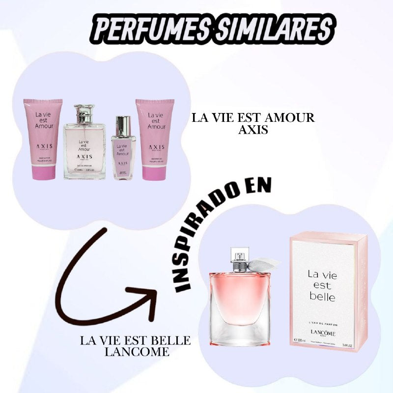 SET LA VIE EST AMOUR AXIS PARFUMS EDP 100ML, BODY LOTION 75ML, SPLASH 100ML, SHOWER GEL 75ML (M) (AROMA SIMILAR LANCOME LA VIE EST BELLE)