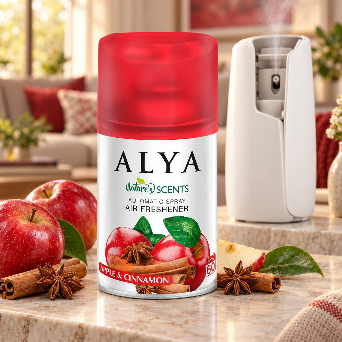REPUESTO AMBIENTADOR SPRAY AUTOMÁTICO AROMA MANZANA Y CANELA ALYA NATURE'S 250ML