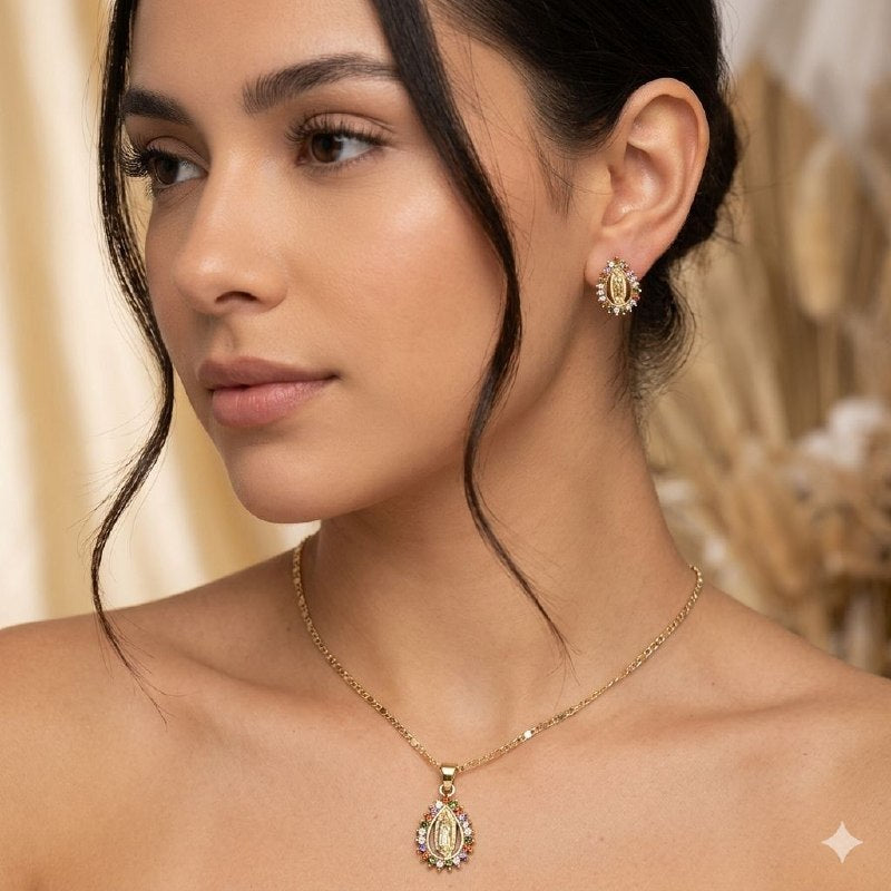 SET DE ENCHAPE PARA DAMA CON DISEÑO DE VIRGEN MARIA
