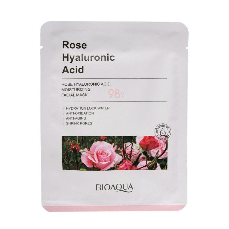 MASCARILLA FACIAL HIDRATANTE CON ACIDO HIALURONICO Y ESENCIA DE ROSA BIOAQUA 25G