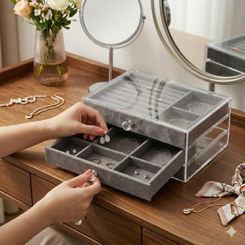 ORGANIZADOR JOYERO ELEGANTE 2 EN 1 DE 3 NIVELES 10.5CMX14CMX24CM