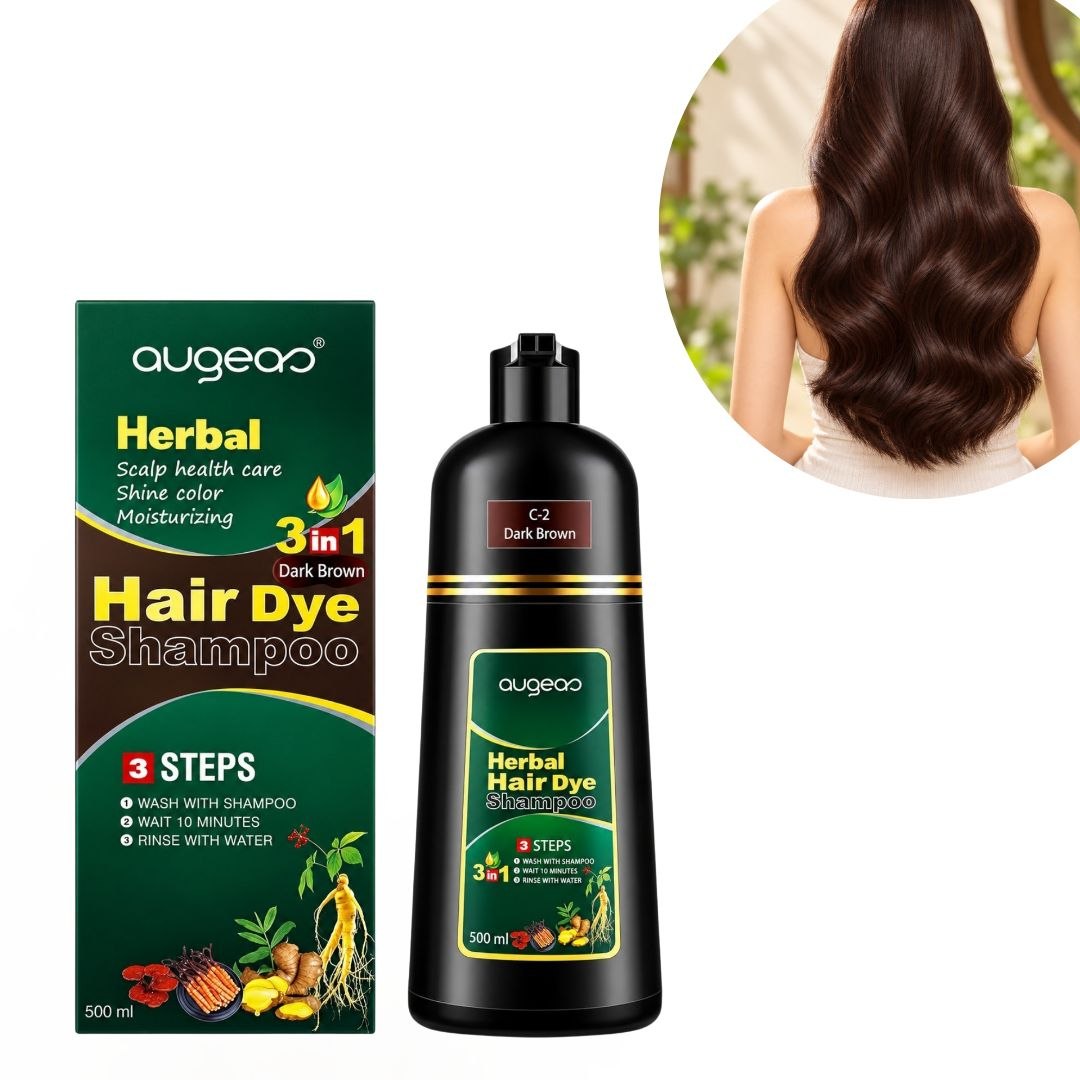 SHAMPOO TINTE PARA EL CABELLO 3 EN 1 COLOR CAFE OSCURO AUGEAS HERBAL HAIR 500ML