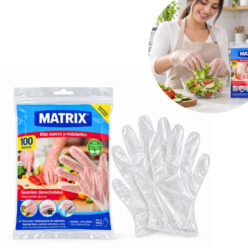 GUANTES DESECHABLES MULTIUSOS PLASTICOS MATRIX 100UND