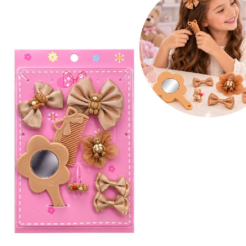 SET DE 8 PIEZAS DE ACCESORIOS PARA CABELLO INFANTIL CON ESPEJO Y PEINE