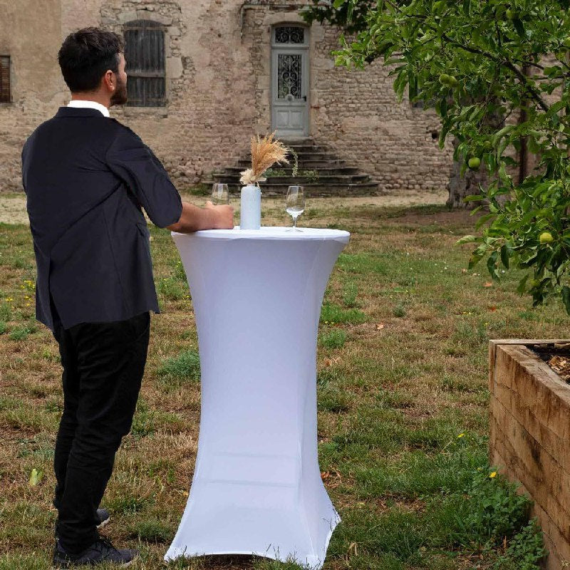 MESA COMEDOR REDONDA DE PIE,PLEGABLE DE PLASTICO PORTATIL, DE COCTEL, MESA ALTA DE BAR, ESTRUCTURA DE ACERO INOXIDABLE, FACIL DE INSTALAR Y GUARDAR HOMESTAR 135.5X5X81CM