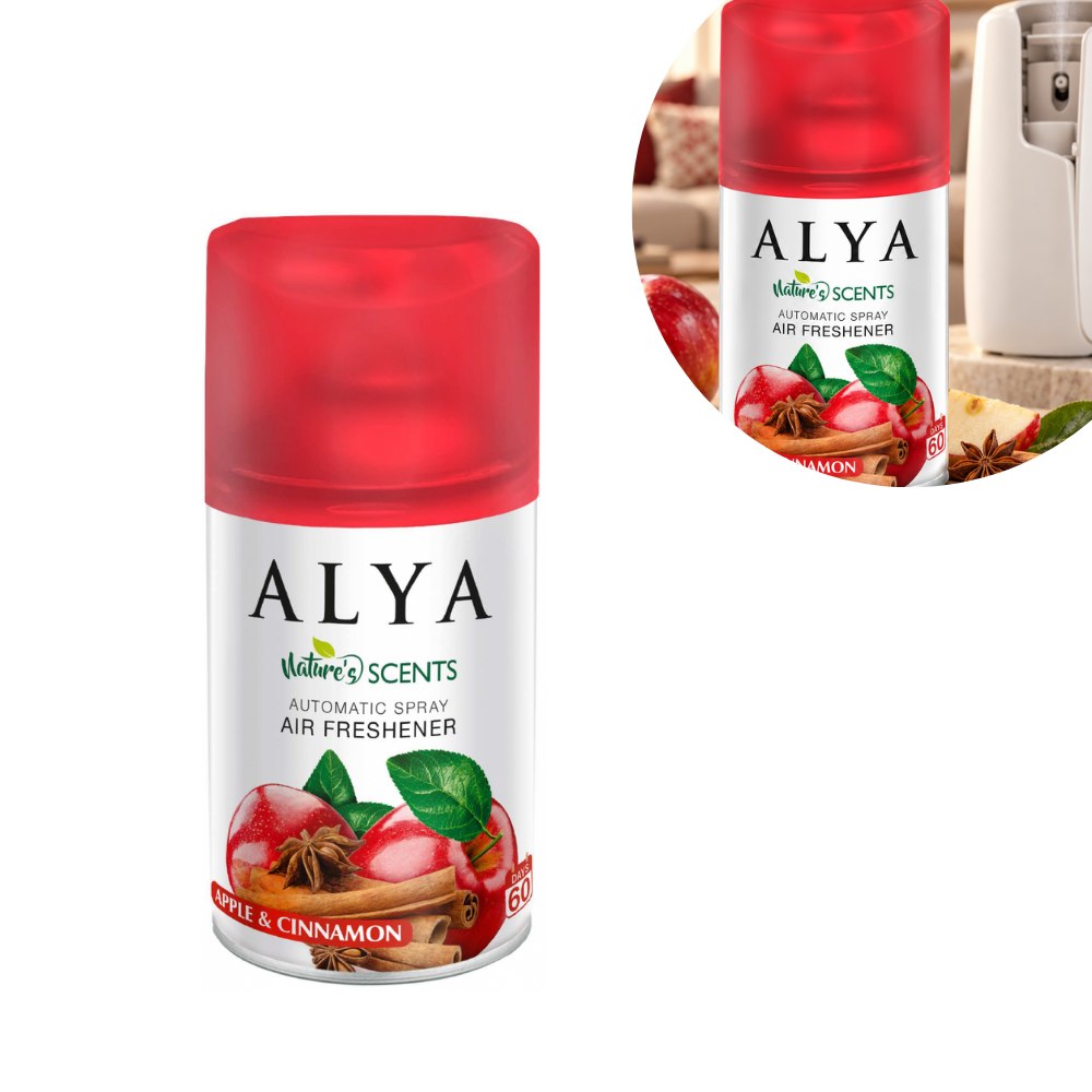 REPUESTO AMBIENTADOR SPRAY AUTOMÁTICO AROMA MANZANA Y CANELA ALYA NATURE'S 250ML