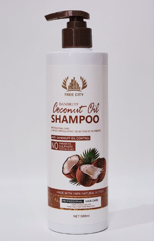 SHAMPOO PARA EL CABELLO DE ACEITE DE COCO, CUIDADO PROFESIONAL, FORMULA SUAVE, CONTROL DE GRASA, ANTICASPA, CABELLO BRILLANTE Y SALUDABLE TREE CITY 500ML