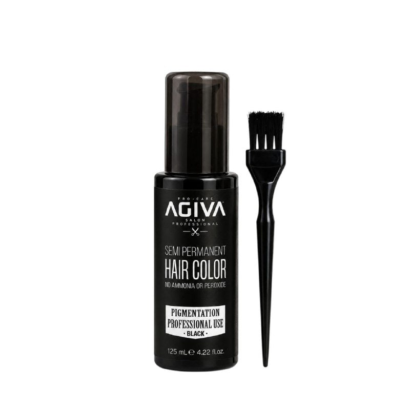 TINTE COLOR NEGRO SEMIPERMANENTE PARA CABELLO, BARBA Y BIGOTE CON BROCHA APLICADORA AGIVA 125ML