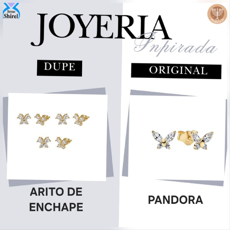 SET DE 3 PARES DE ARITOS DE ENCHAPE PARA DAMA CON DISEÑO DE MARIPOSA (DUPE DE PANDORA)