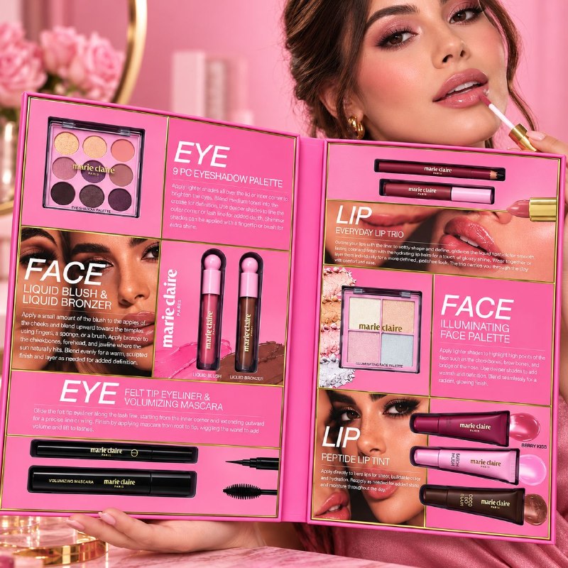 SET DE MAQUILLAJE DE OJOS, ROSTRO Y LABIOS DE 10 PIEZAS MARIE CLAIRE