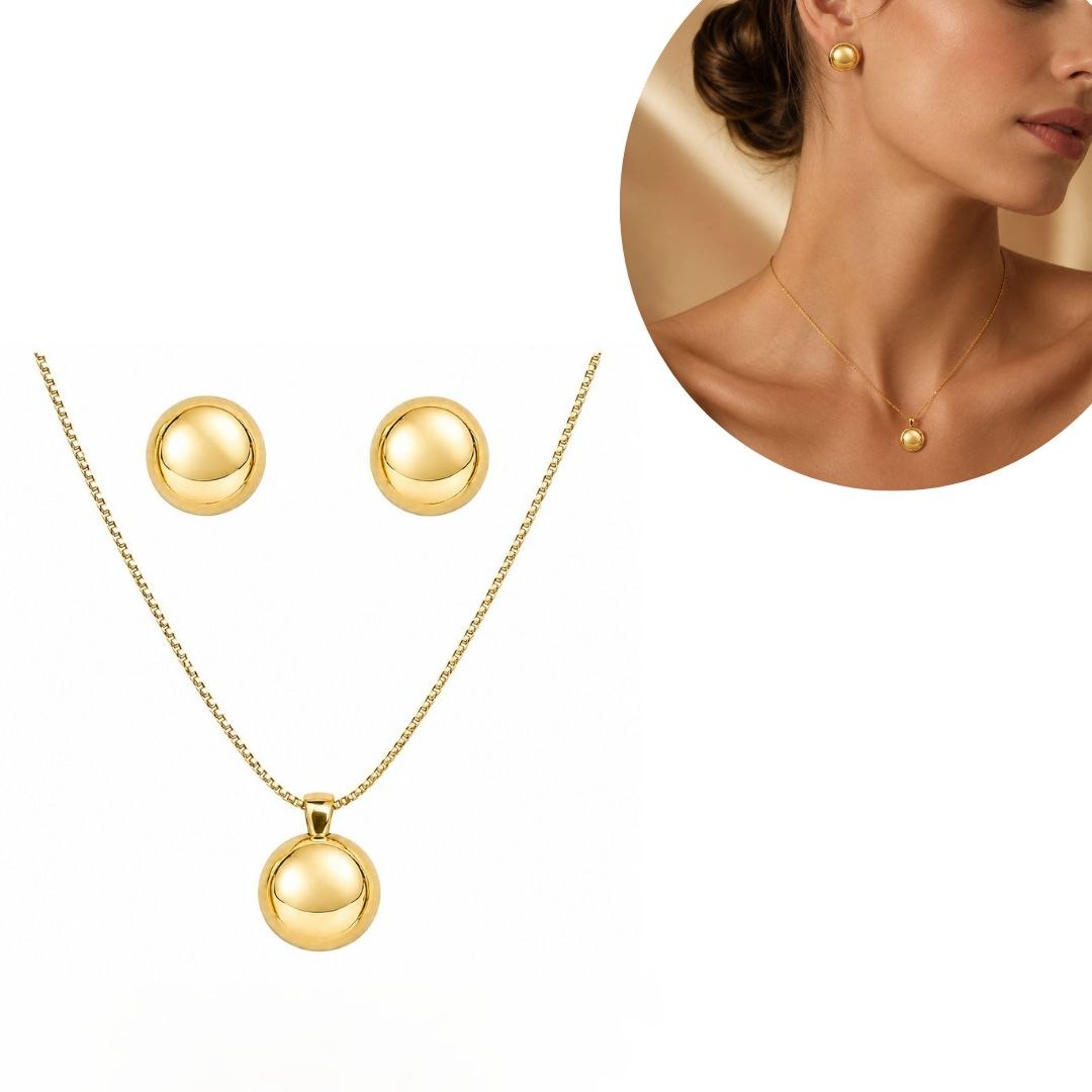 SET DE ENCHAPE PARA DAMA CADENA, DIJE Y TOPOS ESFERA LISA BALÍN