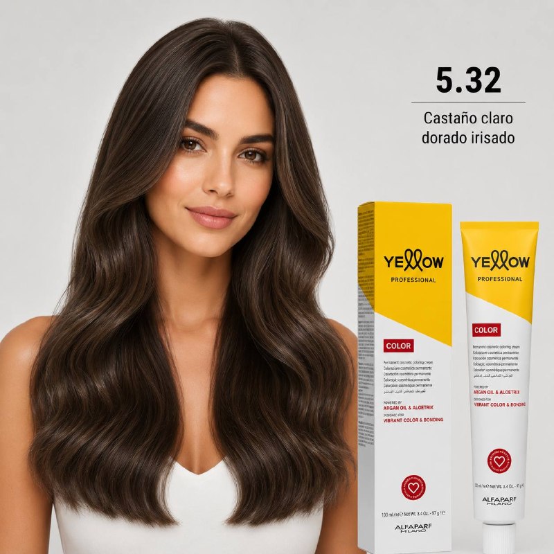 TINTE PERMANENTE PARA EL CABELLO CON ACEITE DE ARGAN Y ALOETRIX TONO 5.32 CASTAÑO CLARO DORADO IRISADO ALFAPARF 100ML