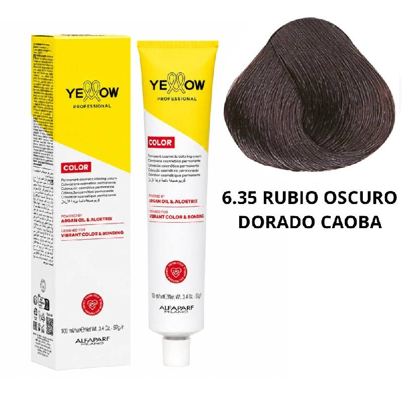 TINTE PERMANENTE PARA EL CABELLO CON ACEITE DE ARGAN Y ALOETRIX TONO 6.35 RUBIO OSCURO DORADO CAOBA ALFAPARF 100ML