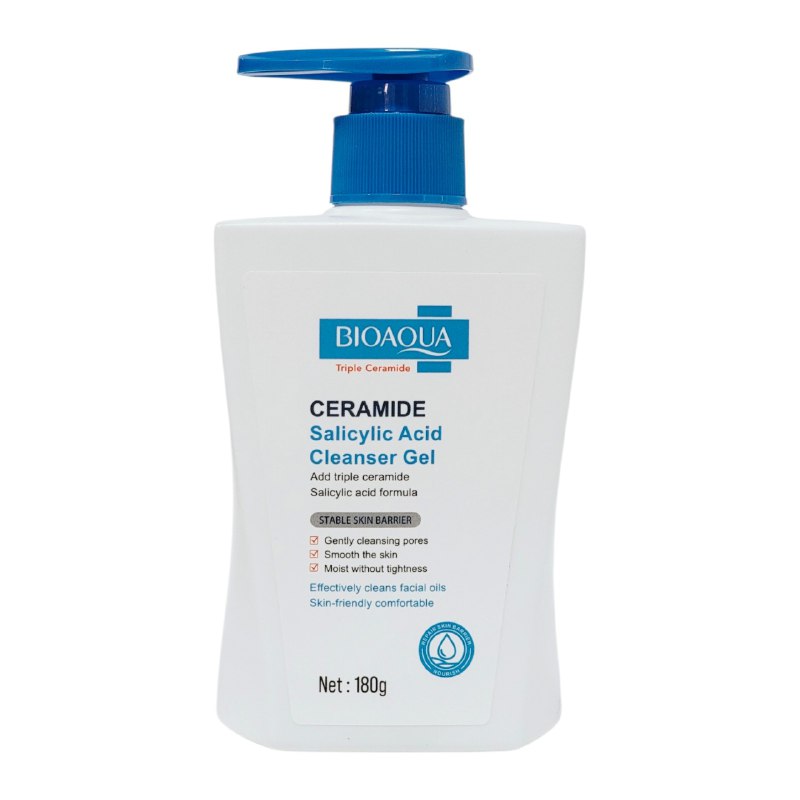 LIMPIADOR FACIAL EN GEL DE ACIDO SALICILICO Y CERAMIDA, LIMPIA Y SUAVIZA LA PIEL BIOAQUA 180G