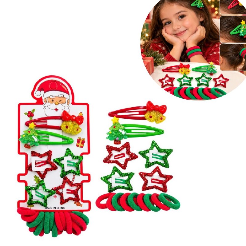 SET DE ACCESORIOS PARA EL CABELLO CON DISEÑOS NAVIDEÑOS PARA NIÑAS