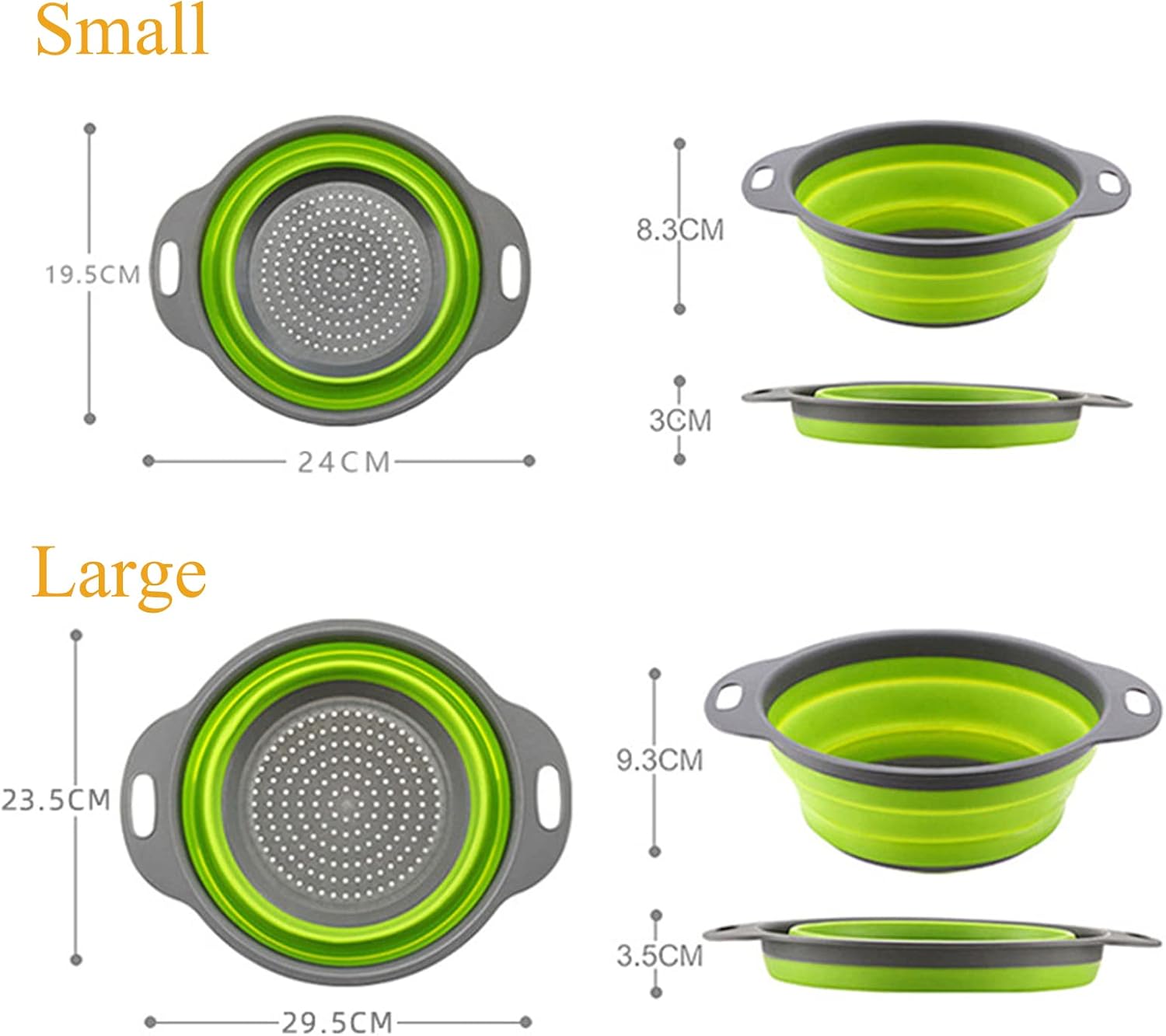 CANASTA COLADOR PLEGABLE DE SILICONA CON MANGO PARA FRUTAS Y VERDURAS 19.5CMX24/23.5X29.5CM