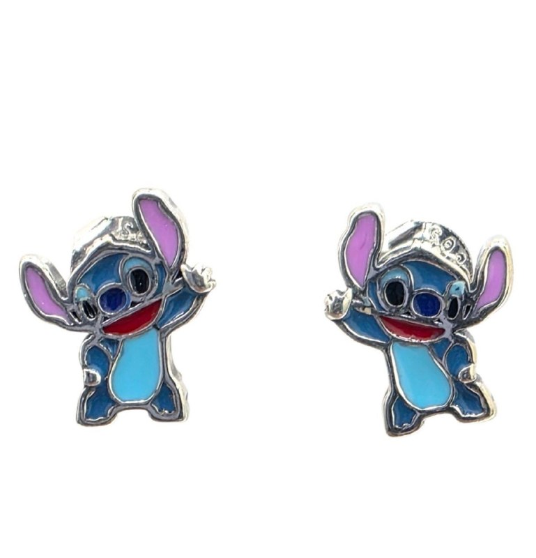 ARITOS DE PLATA 9.25 CON DISEÑO DE STITCH MEDIDA: 0.7CM PESO: 2.5G