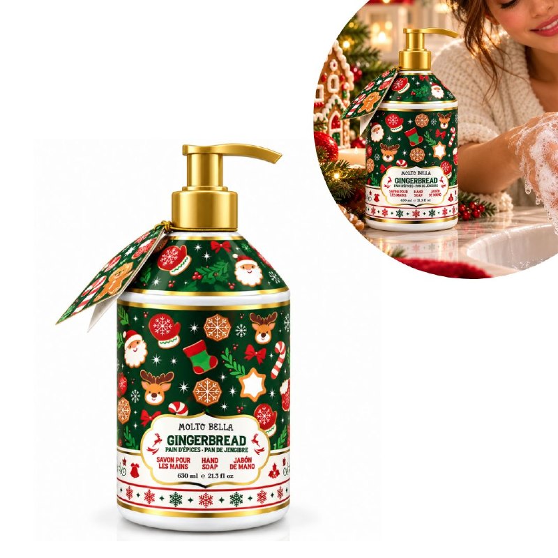 JABON LIQUIDO PARA MANOS SUAVE CON AROMA A PAN DE JENGIBRE MOLTO BELLA 630ML