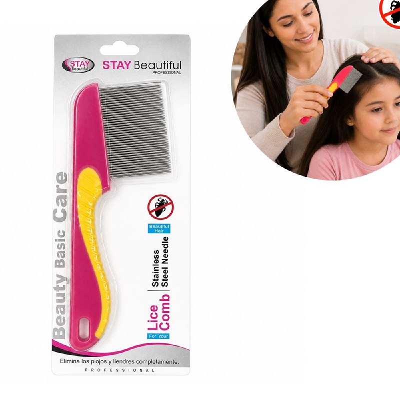 PEINE ANTIPIOJOS PROFESIONAL DE ALTA PRECISION ERGONOMICO CON DIENTES METALICOS STAY BEAUTIFUL 14CM