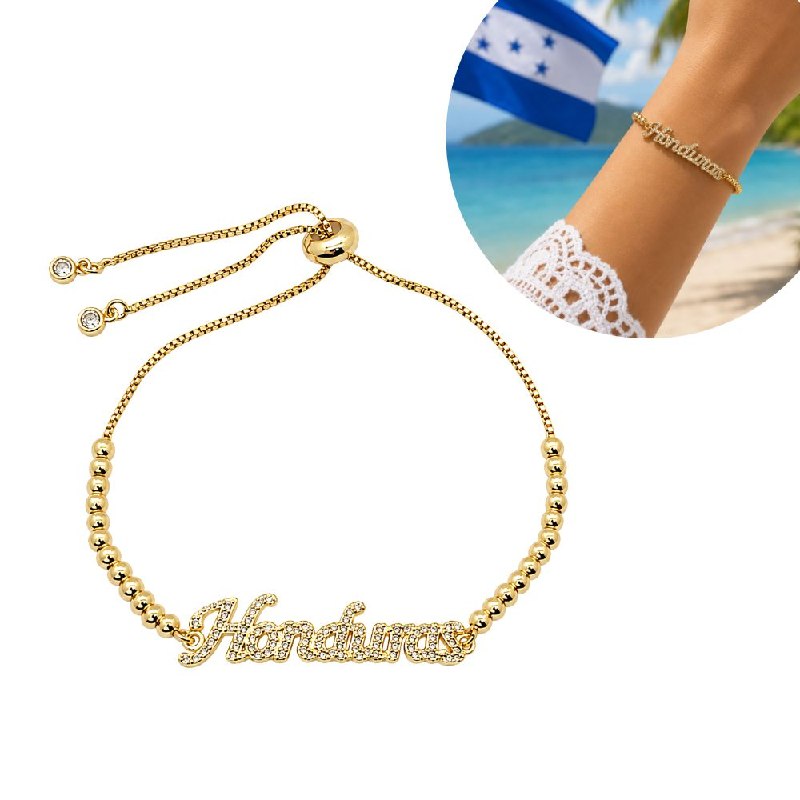 PULSERA DE ENCHAPE ELASTICA PARA DAMA CON DISEÑO DE HONDURAS