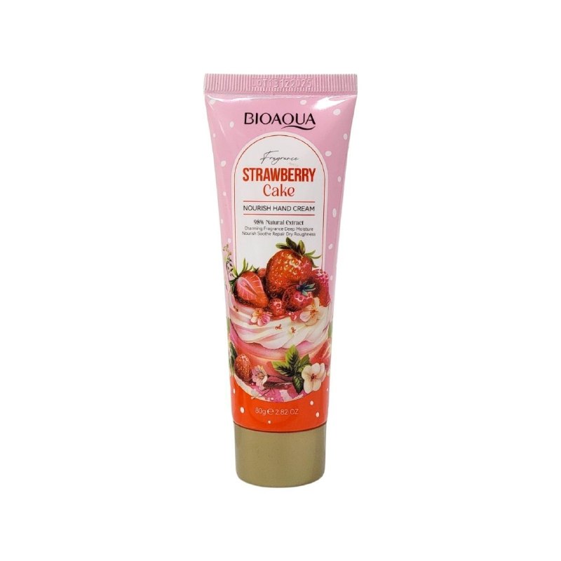 CREMA HUMECTANTE Y REPARADORA PARA MANOS CON AROMA A PASTEL DE FRESA BIOAQUA 80G