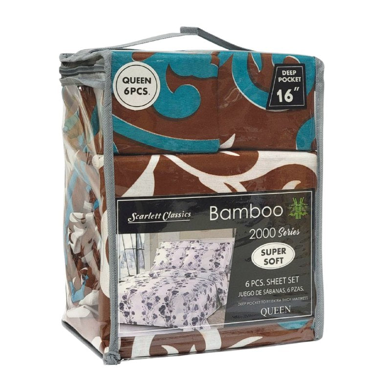 JUEGO DE SABANAS CAMERA DE 6 PIEZAS QUEEN SCARLETT CLASSICS BAMBOO, 54 ESTILOS