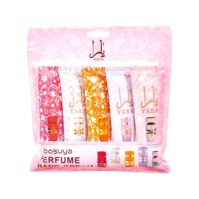 SET DE CREMAS PARA MANOS CON AROMAS DE PERFUMERIA ARABE 5PCS BOSUYA (AROMA SIMILAR A LATTAFA YARA)