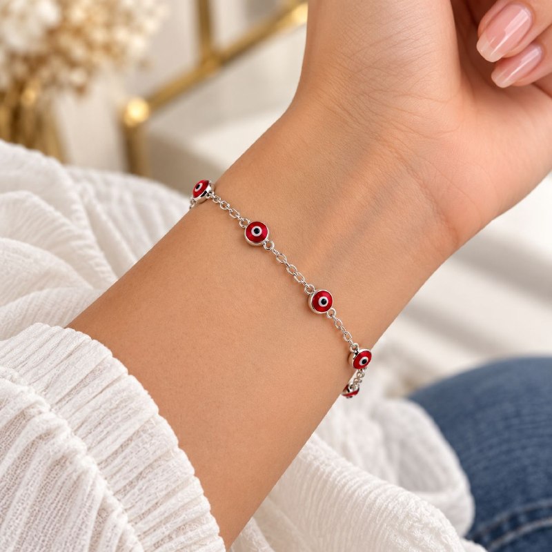 PULSERA DE PLATA 9.25 CON DISEÑO CON PIEDRITAS ROJAS 21CM Y 1.6G