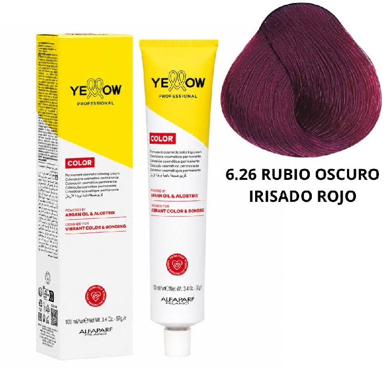 TINTE PERMANENTE PARA EL CABELLO CON ACEITE DE ARGAN Y ALOETRIX TONO 6.26 RUBIO OSCURO IRISADO ROJO ALFAPARF 100ML