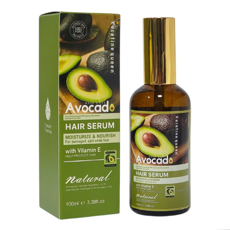 SUERO PARA EL CABELLO HIDRATANTE DE ACEITE DE COLAGENO DE AGUACATE Y VITAMINA E KERATINE QUEEN 100ML